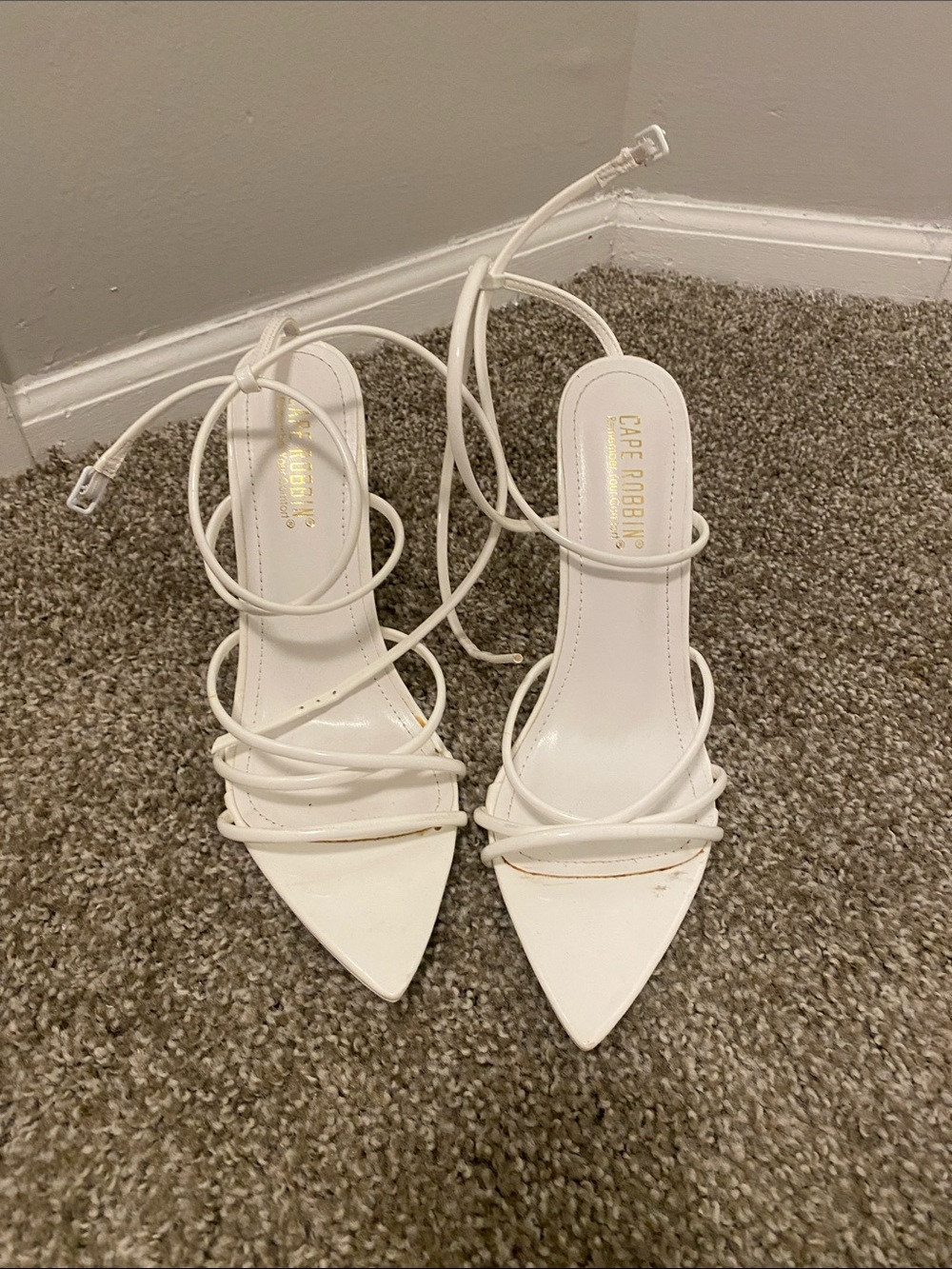 Cape Robbin White Strappy Pointed Heels with Wrap Ankle Ties